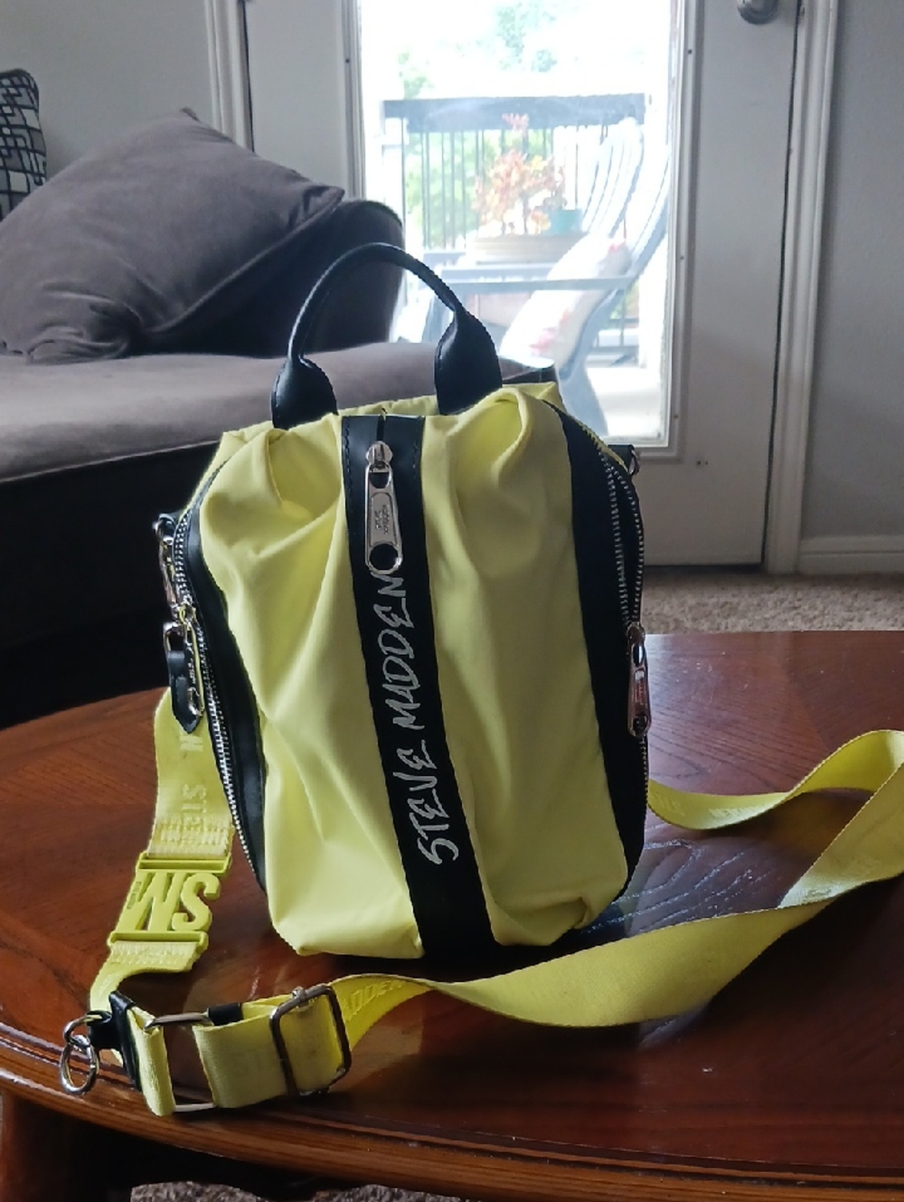 Steve Madden Neon Yellow and Black Mini Crossbody Belt Bag